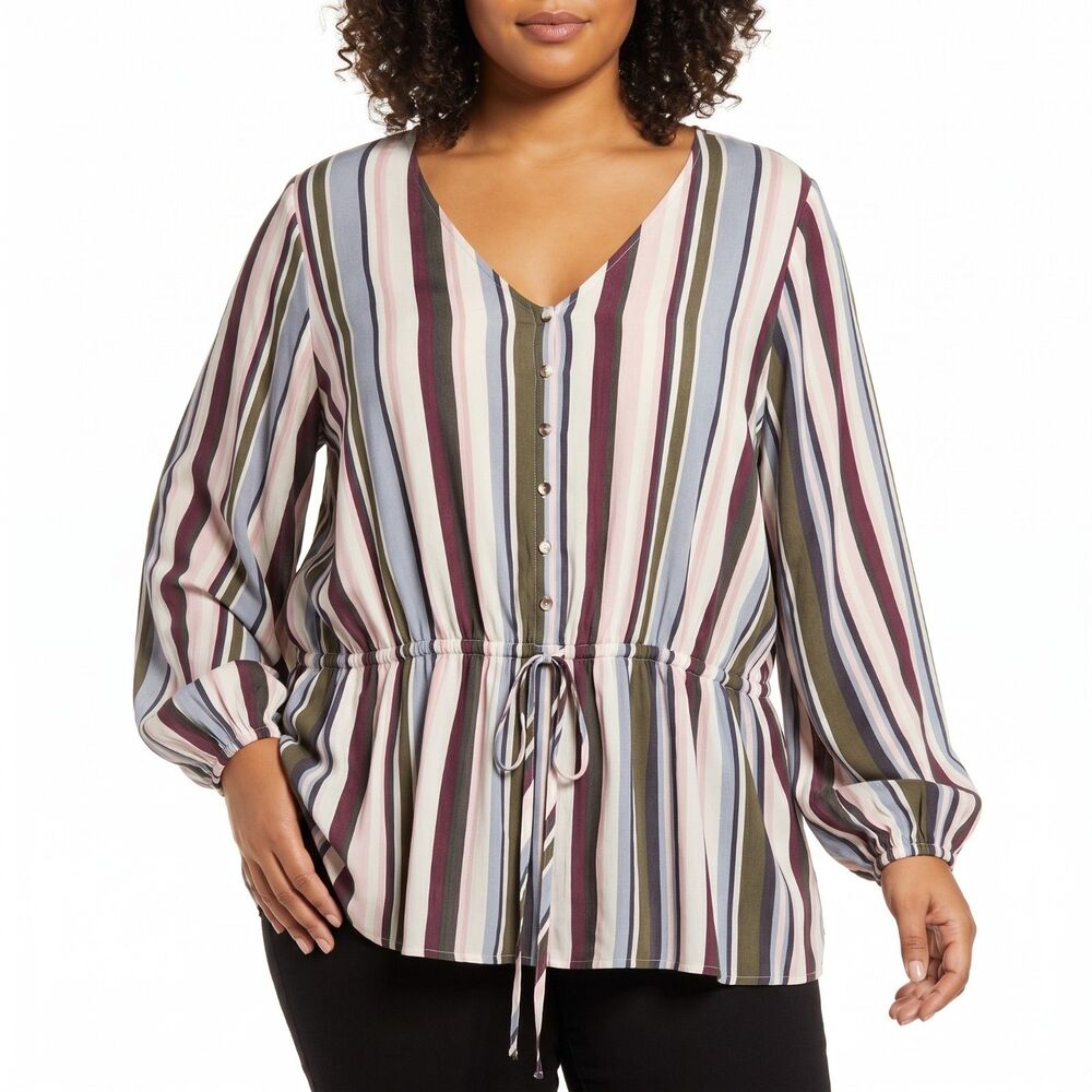 Lane Bryant Striped Tie Waist Blouse Plus Size 22